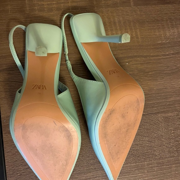 Zara Genuine Leather Mint Green Slingback Heels Sz: 38 (7.5) - Picture 11 of 11